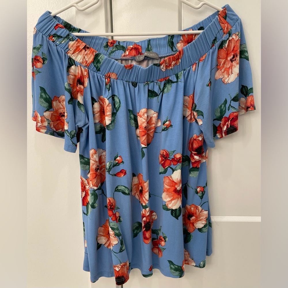 Loveappella Blue and Orange Floral Blouse